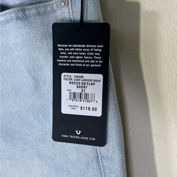 TRUE RELIGION Rocco Jean Shorts Men's Sz 31 Light Wash Relaxed Skinny Flap New - Picture 6 of 9